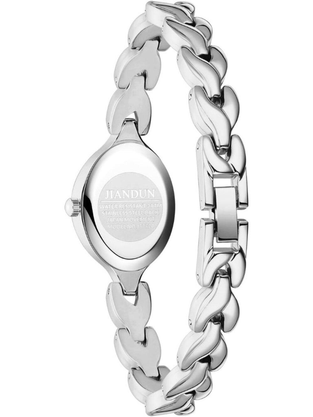 Women's Silver Black Analog Quartz Stainless Steel Vintage Oval Bracelet Watch - Picture 4 of 6